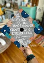 Load image into Gallery viewer, Navy and Teal Flowers Graduation Cap Topper