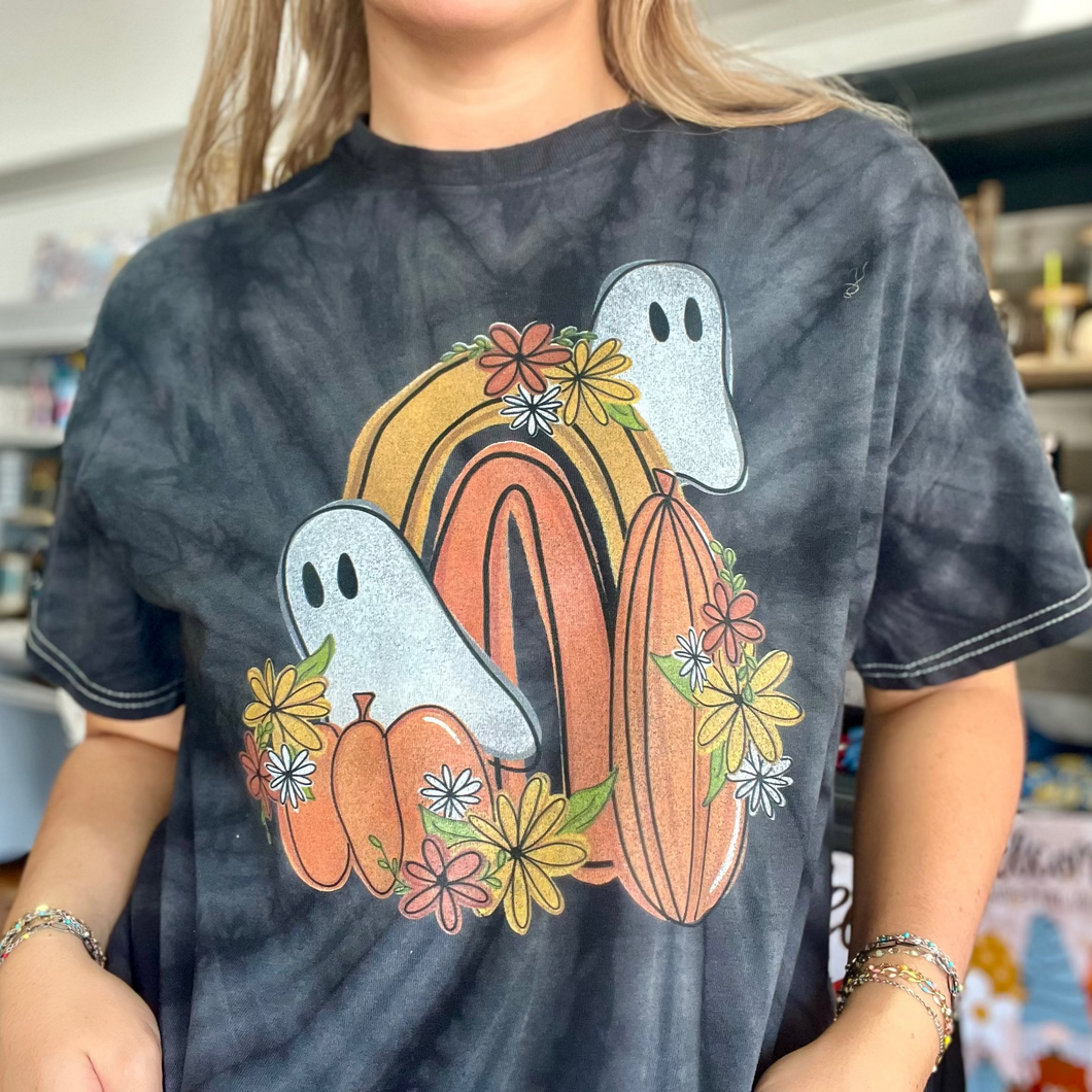 Rainbow and Ghost - Black Tie Dye Tee