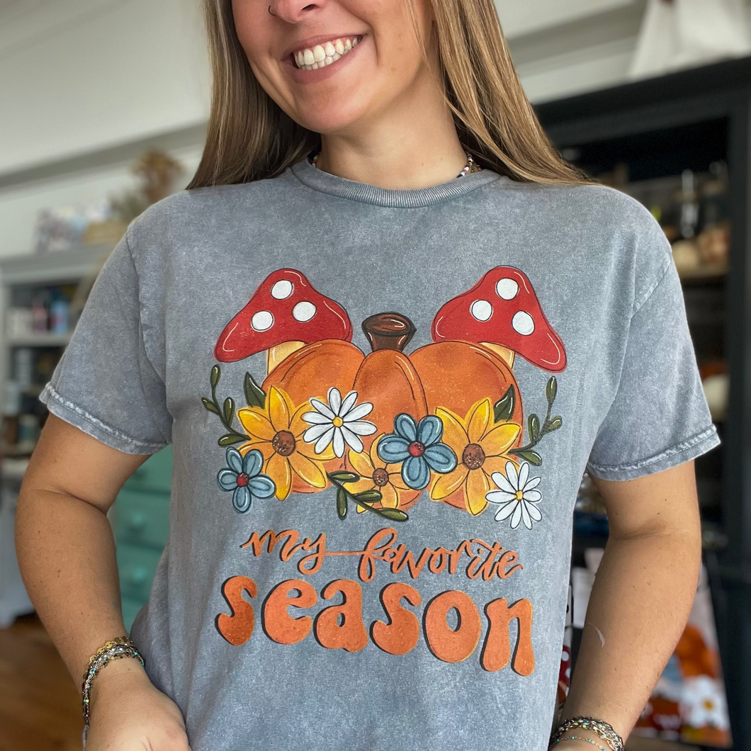 My Favorite Season - Mushroom and Pumpkin - Mineral Wash Tee
