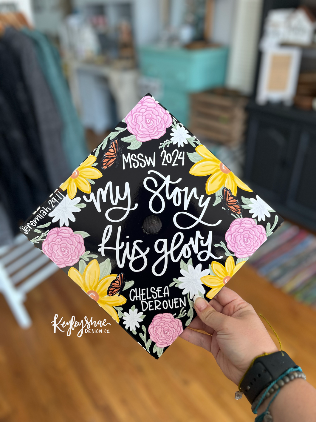 My Story His Glory / Flowers Graduation Cap Topper