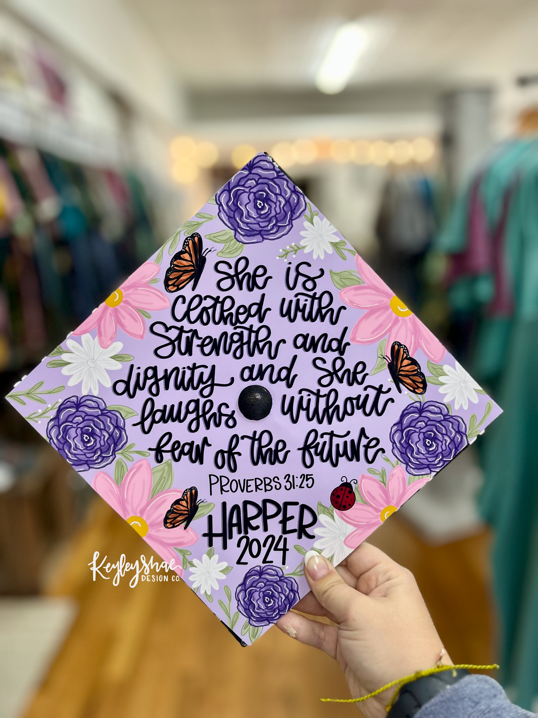 Purple Flowers - Graduation Cap Topper