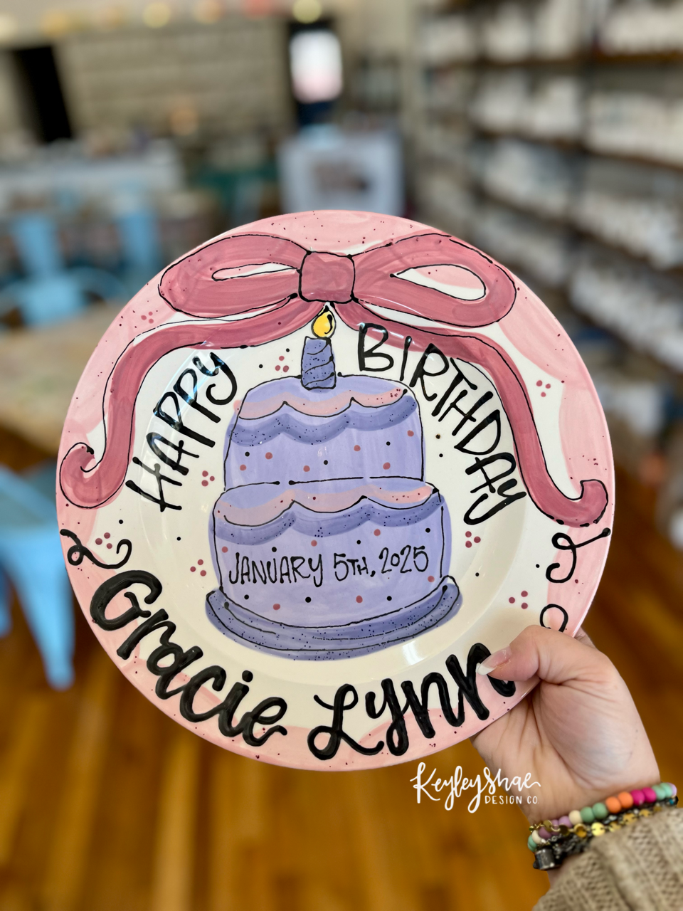 Handpainted Birthday Plate - Bow - Cake