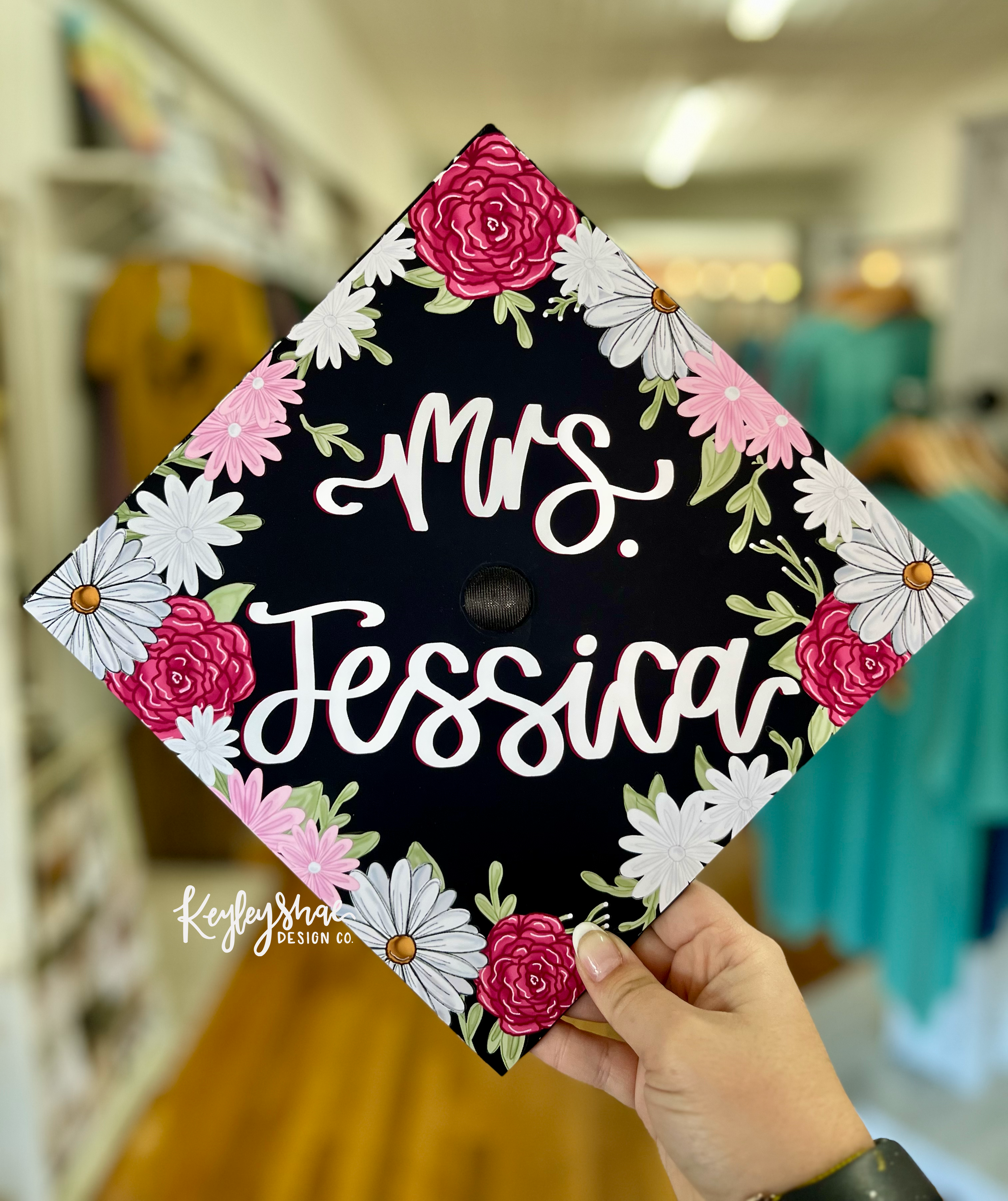 Pink Flowers Graduation Cap Topper – Keyley Shae Design Co