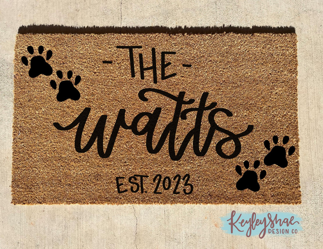 Soild - Paw Print - Leaves - Personalized Door Mat