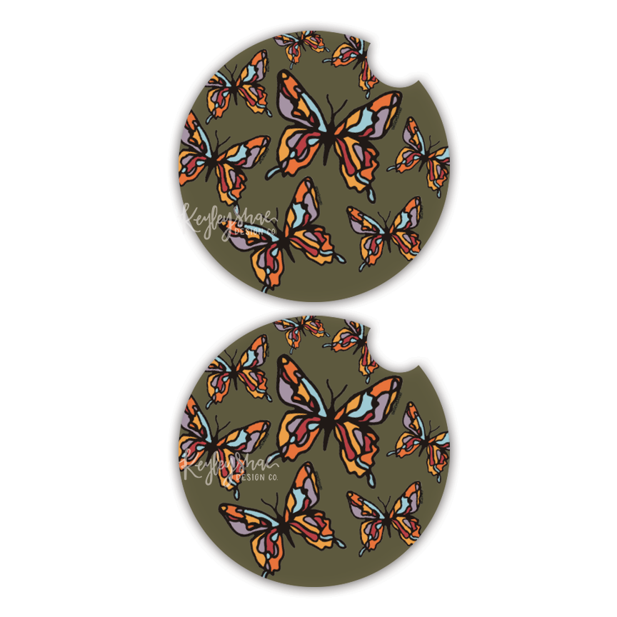 Car Coasters - Green Butterfly- Set of 2 – Keyley Shae Design Co