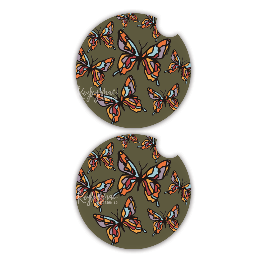 Car Coasters - Green Butterfly- Set of 2