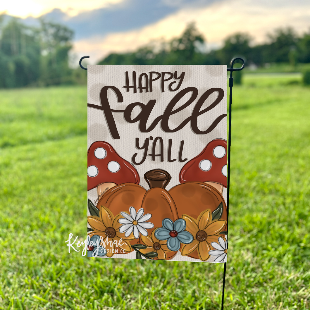 Vinyl Garden Flag - Mushroom and Gnome - Happy Fall Yall