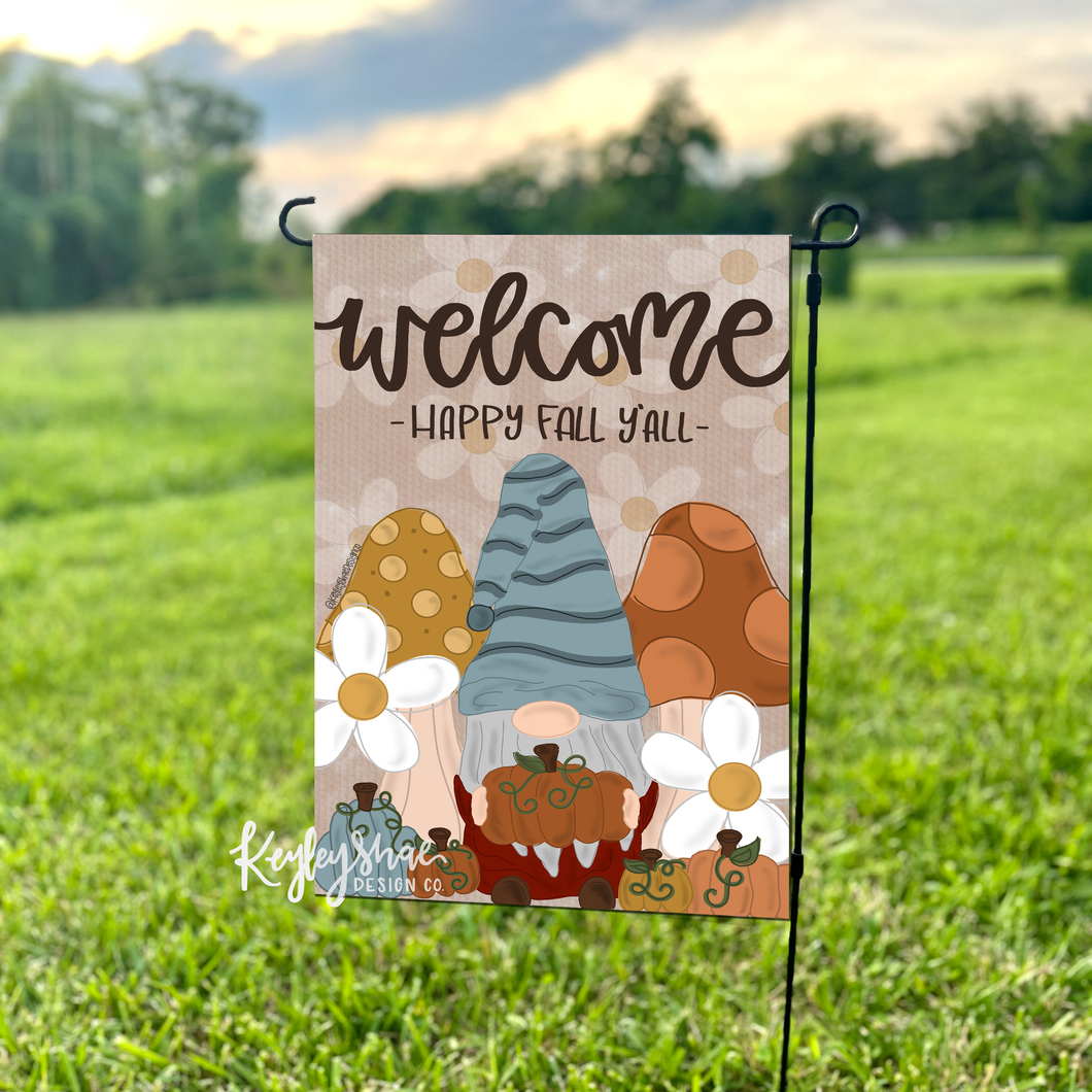 Vinyl Garden Flag - Gnome Pumpkin - Welcome