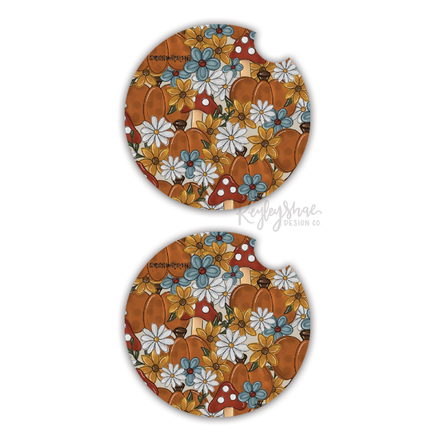 Car Coasters - Pumpkin and Mushroom  - Set of 2