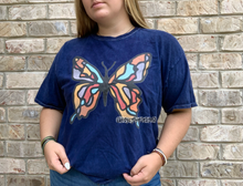 Load image into Gallery viewer, Navy/Blue  Mineral Wash Butterfly Tee Shirt

