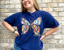 Load image into Gallery viewer, Navy/Blue  Mineral Wash Butterfly Tee Shirt
