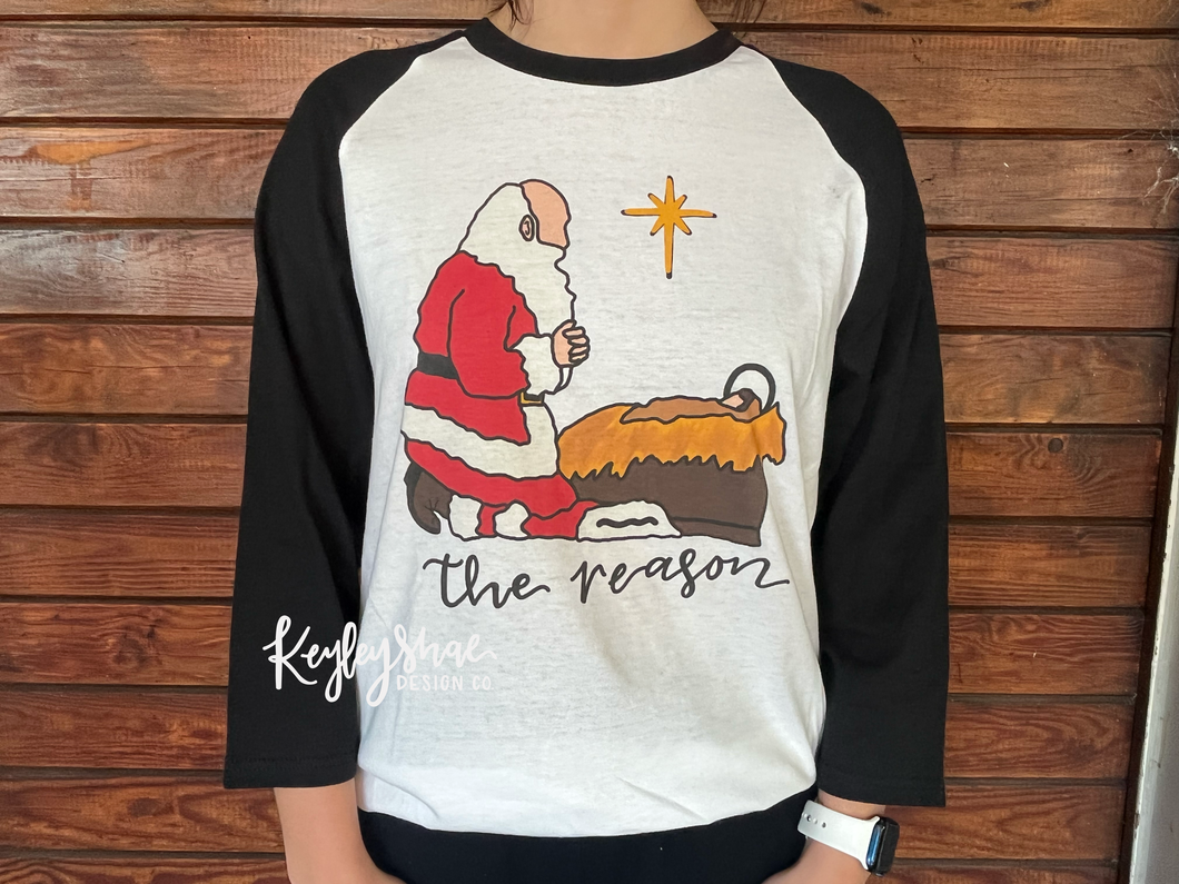 Santa and Jesus The Reason - Gildan Baseball Tee