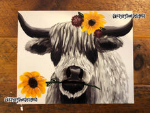 Load image into Gallery viewer, Handpainted Cow and Sunflower Art Print
