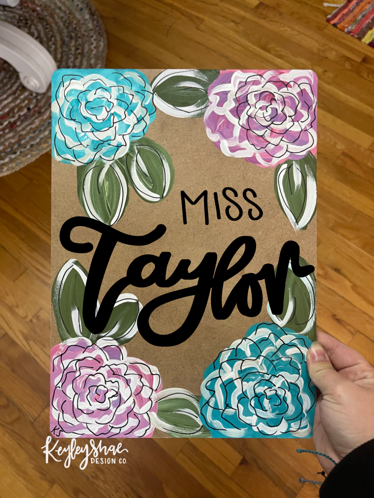 Pink and Blue Flowers Clipboard