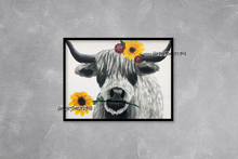 Load image into Gallery viewer, Handpainted Cow and Sunflower Art Print
